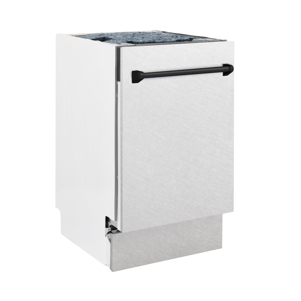 ZLINE Autograph Edition 18 in. Tallac Series 3rd Rack Top Control Built-In Dishwasher with Satin Stainless Steel Panel and Matte Black Handle, 51dBa (DWVZ-SN-18-MB)