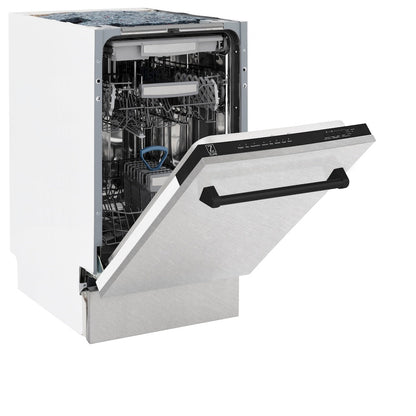 ZLINE Autograph Edition 18 in. Tallac Series 3rd Rack Top Control Built-In Dishwasher with Satin Stainless Steel Panel and Matte Black Handle, 51dBa (DWVZ-SN-18-MB)