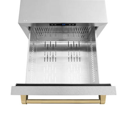 ZLINE Autograph Edition 24 in. Touchstone 168 Can Outdoor-Rated Dual Refrigerator Drawer with Satin Stainless Steel Doors and Champagne Bronze Handles (RDSOZ-SN-24-CB)