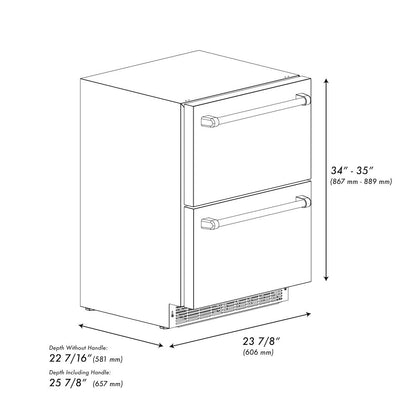 ZLINE Autograph Edition 24 in. Touchstone 168 Can Outdoor-Rated Dual Refrigerator Drawer with Satin Stainless Steel Doors and Polished Gold Handles (RDSOZ-SN-24-G)