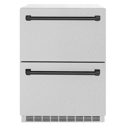ZLINE Autograph Edition 24 in. Touchstone 168 Can Outdoor-Rated Dual Refrigerator Drawer with Satin Stainless Steel Doors and Matte Black Handles (RDSOZ-SN-24-MB)