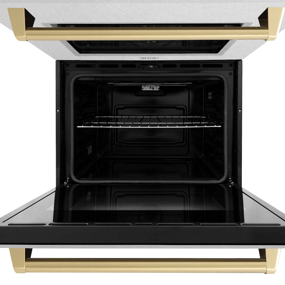 ZLINE Autograph Edition 30 in. Professional True Convection Double Wall Oven with Air Fry and Self Clean in Satin Stainless Steel with Champagne Bronze Handles (WADSZ-30-CB)
