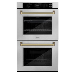 ZLINE Autograph Edition 30 in. Professional True Convection Double Wall Oven with Air Fry and Self Clean in Satin Stainless Steel with Polished Gold Helix Handles (WADSZ-30-KG)