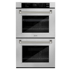 ZLINE Autograph Edition 30 in. Professional True Convection Double Wall Oven with Air Fry and Self Clean in Satin Stainless Steel with Polished Nickel Helix Handles (WADSZ-30-KPN)