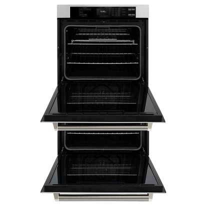 ZLINE Autograph Edition 30 in. Professional True Convection Double Wall Oven with Air Fry and Self Clean in Satin Stainless Steel with Polished Nickel Helix Handles (WADSZ-30-KPN)