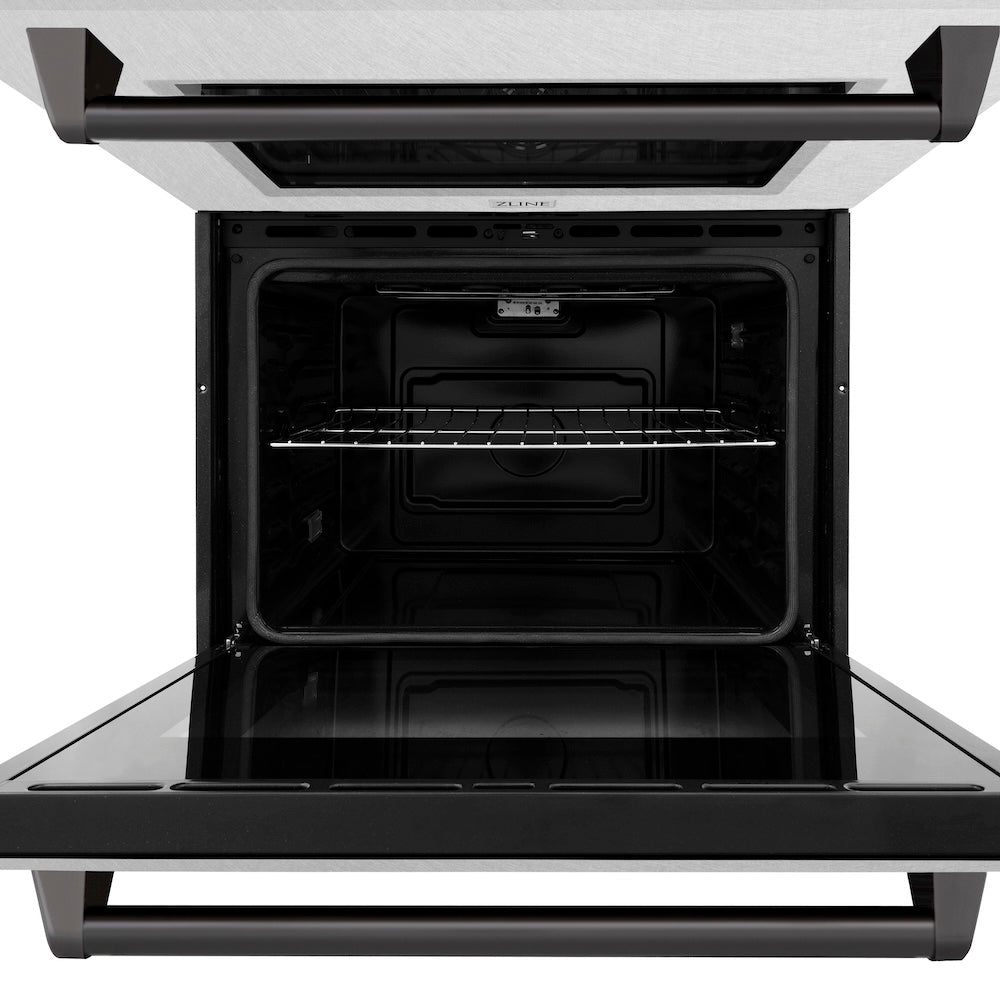 ZLINE Autograph Edition 30 in. Professional True Convection Double Wall Oven with Air Fry and Self Clean in Satin Stainless Steel with Matte Black Handles (WADSZ-30-MB)