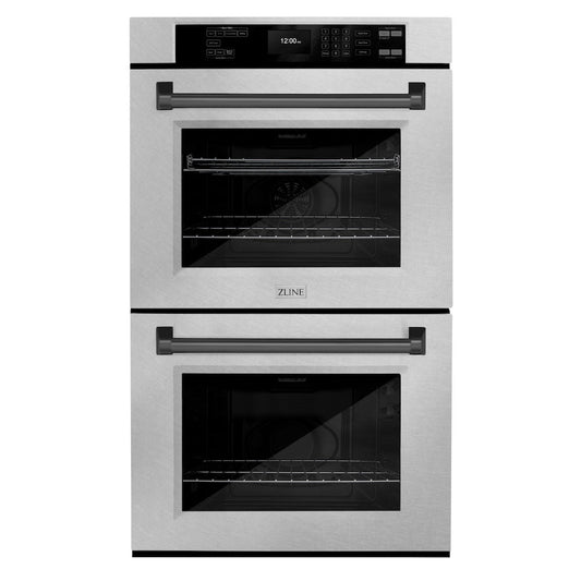 ZLINE Autograph Edition 30 in. Professional True Convection Double Wall Oven with Air Fry and Self Clean in Satin Stainless Steel with Matte Black Handles (WADSZ-30-MB)