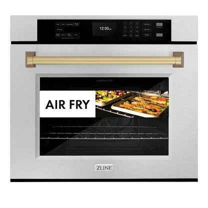 ZLINE Autograph Edition 30 in. Professional True Convection Single Wall Oven with Air Fry and Self Clean in Satin Stainless Steel with Champagne Bronze Handle (WASSZ-30-CB)