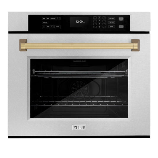 ZLINE Autograph Edition 30 in. Professional True Convection Single Wall Oven with Air Fry and Self Clean in Satin Stainless Steel with Champagne Bronze Handle (WASSZ-30-CB)
