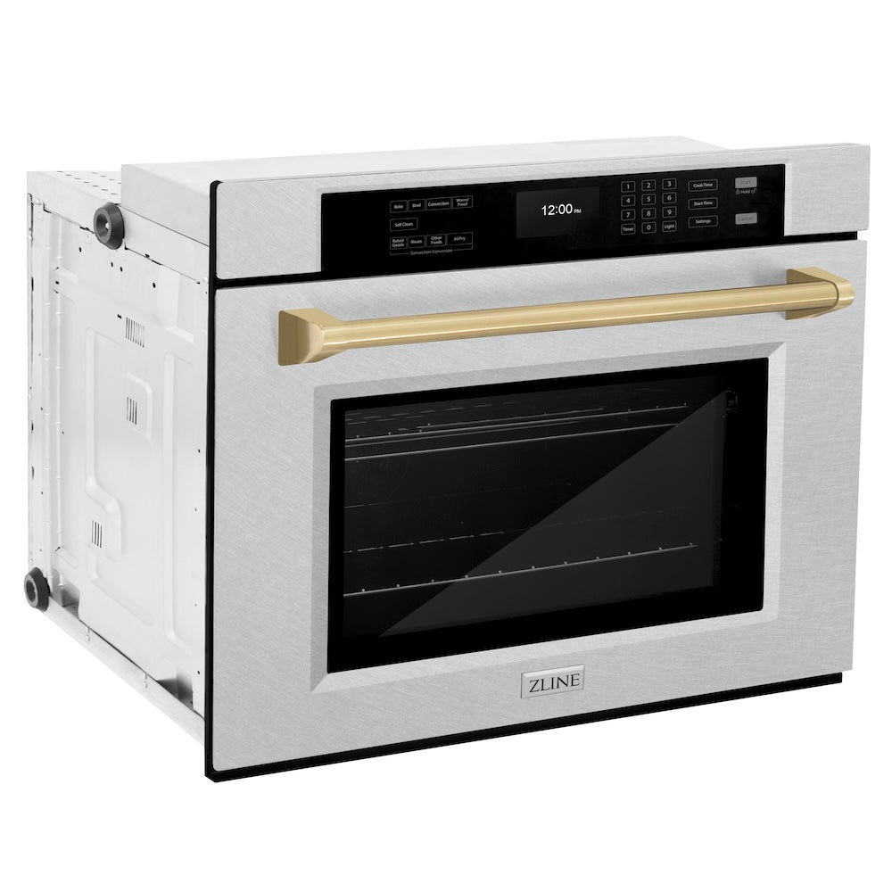 ZLINE Autograph Edition 30 in. Professional True Convection Single Wall Oven with Air Fry and Self Clean in Satin Stainless Steel with Champagne Bronze Handle (WASSZ-30-CB)