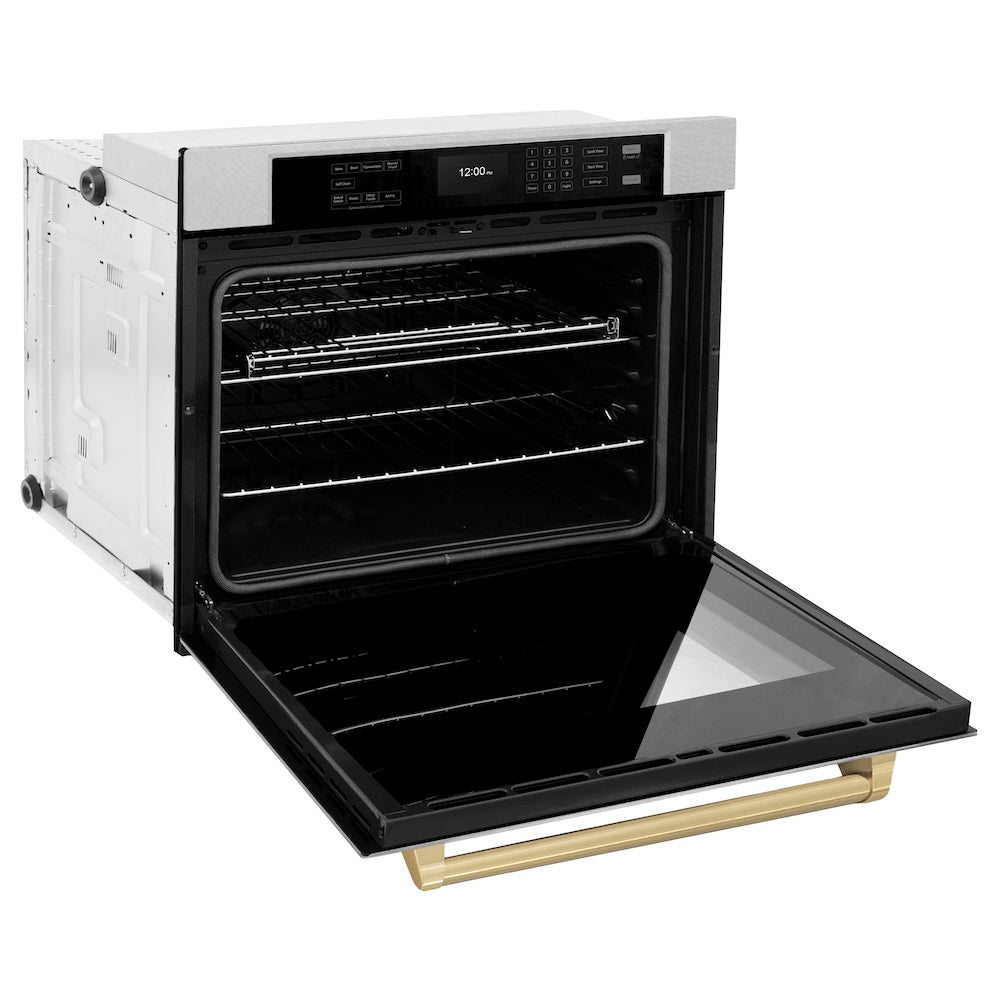 ZLINE Autograph Edition 30 in. Professional True Convection Single Wall Oven with Air Fry and Self Clean in Satin Stainless Steel with Champagne Bronze Handle (WASSZ-30-CB)