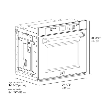 ZLINE Autograph Edition 30 in. Professional True Convection Single Wall Oven with Air Fry and Self Clean in Satin Stainless Steel with Polished Gold Handle (WASSZ-30-G)