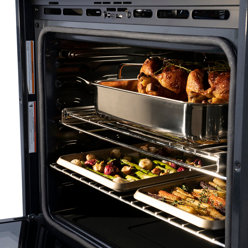 ZLINE Autograph Edition 30 in. Professional True Convection Single Wall Oven with Air Fry and Self Clean in Satin Stainless Steel with Polished Gold Helix Handle (WASSZ-30-KG)