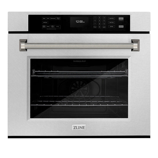 ZLINE Autograph Edition 30 in. Professional True Convection Single Wall Oven with Air Fry and Self Clean in Satin Stainless Steel with Polished Nickel Helix Handle (WASSZ-30-KPN)
