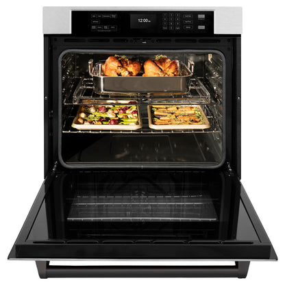 ZLINE Autograph Edition 30 in. Professional True Convection Single Wall Oven with Air Fry and Self Clean in Satin Stainless Steel with Matte Black Handle (WASSZ-30-MB)