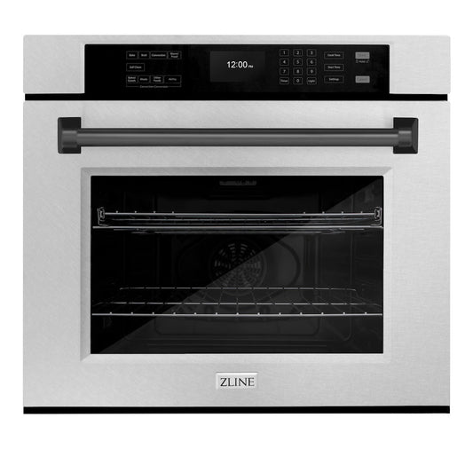 ZLINE Autograph Edition 30 in. Professional True Convection Single Wall Oven with Air Fry and Self Clean in Satin Stainless Steel with Matte Black Handle (WASSZ-30-MB)