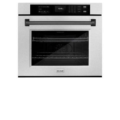 ZLINE Autograph Edition 30 in. Professional True Convection Single Wall Oven with Air Fry and Self Clean in Satin Stainless Steel with Matte Black Handle (WASSZ-30-MB)