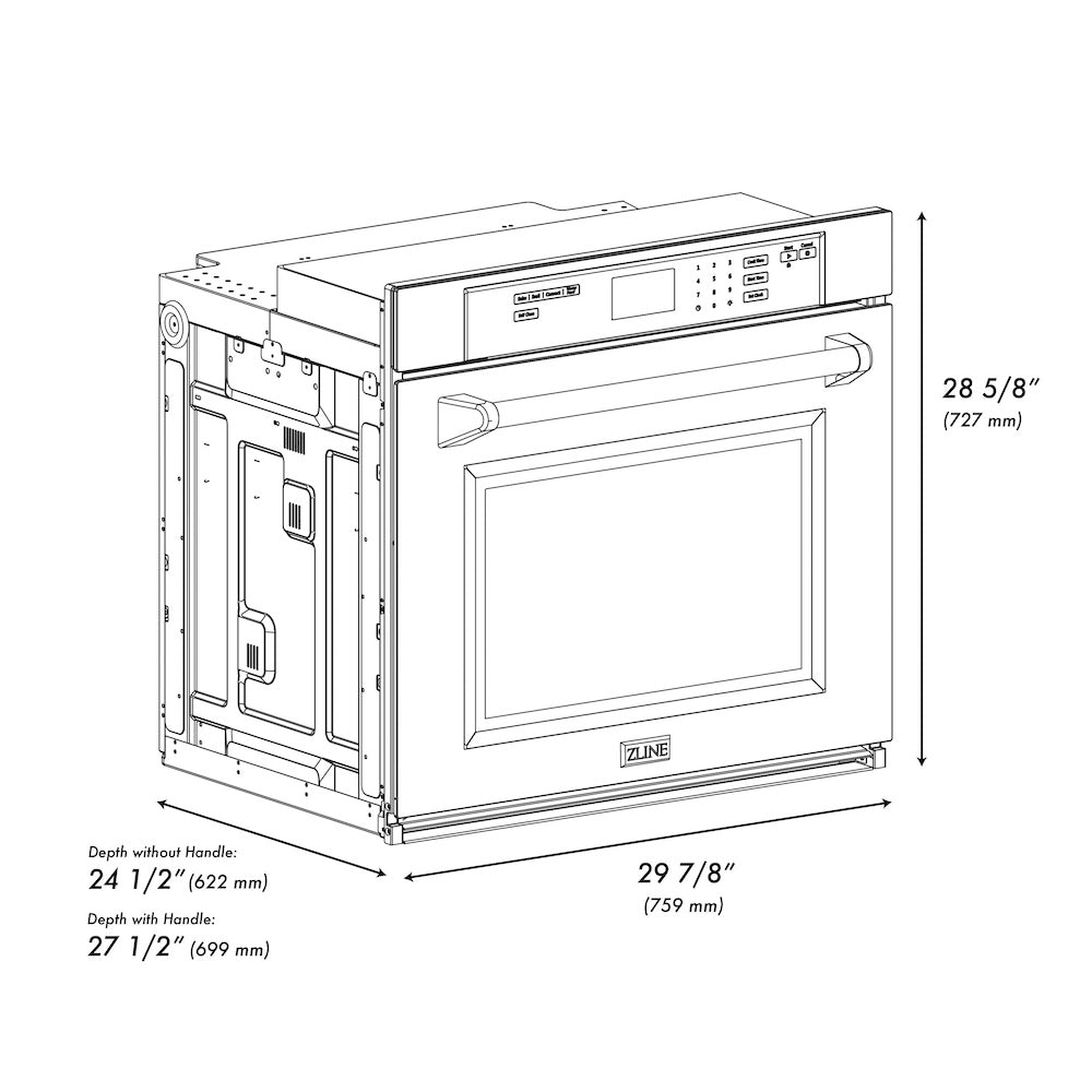 ZLINE Autograph Edition 30 in. Professional True Convection Single Wall Oven with Air Fry and Self Clean in Satin Stainless Steel with White Matte Door and Polished Gold Handle (WASSZ-WM-30-G)