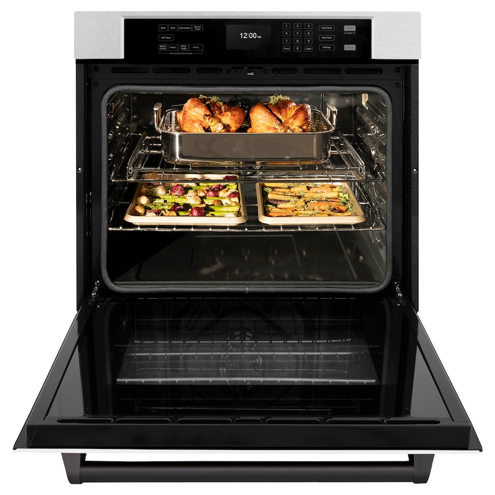 ZLINE Autograph Edition 30 in. Professional True Convection Single Wall Oven with Air Fry and Self Clean in Satin Stainless Steel with White Matte Door and Matte Black Handle (WASSZ-WM-30-MB)