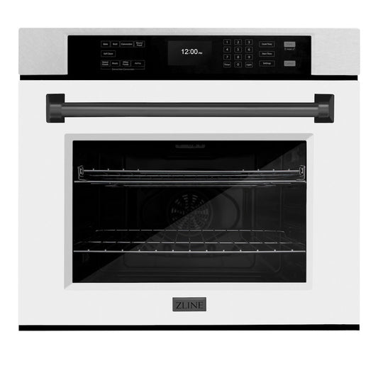ZLINE Autograph Edition 30 in. Professional True Convection Single Wall Oven with Air Fry and Self Clean in Satin Stainless Steel with White Matte Door and Matte Black Handle (WASSZ-WM-30-MB)