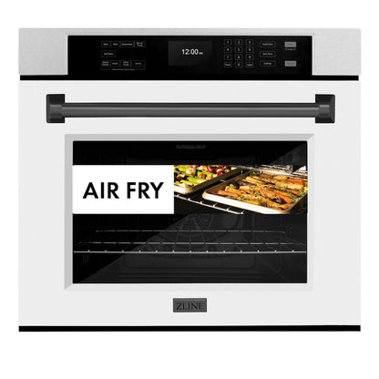 ZLINE Autograph Edition 30 in. Professional True Convection Single Wall Oven with Air Fry and Self Clean in Satin Stainless Steel with White Matte Door and Matte Black Handle (WASSZ-WM-30-MB)