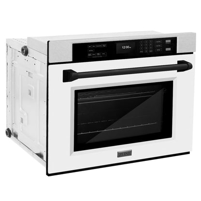 ZLINE Autograph Edition 30 in. Professional True Convection Single Wall Oven with Air Fry and Self Clean in Satin Stainless Steel with White Matte Door and Matte Black Handle (WASSZ-WM-30-MB)