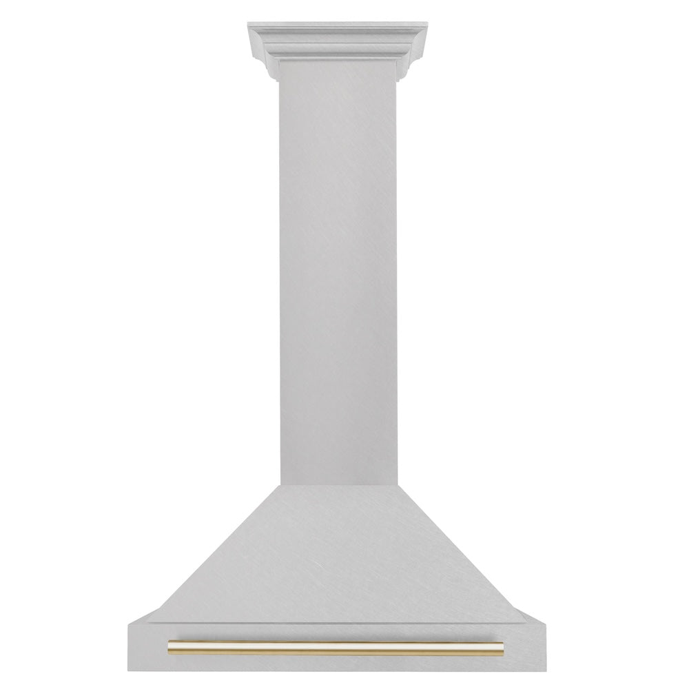 ZLINE Autograph Edition 30 in. Convertible Satin Stainless Steel Wall Mount Range Hood with Polished Gold Handle (KB4SNZ-30-G)