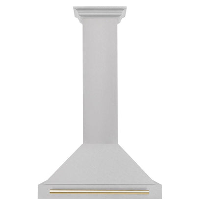 ZLINE Autograph Edition 30 in. Convertible Satin Stainless Steel Wall Mount Range Hood with Polished Gold Handle (KB4SNZ-30-G)