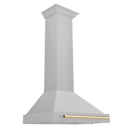 ZLINE Autograph Edition 30 in. Convertible Satin Stainless Steel Wall Mount Range Hood with Polished Gold Handle (KB4SNZ-30-G)