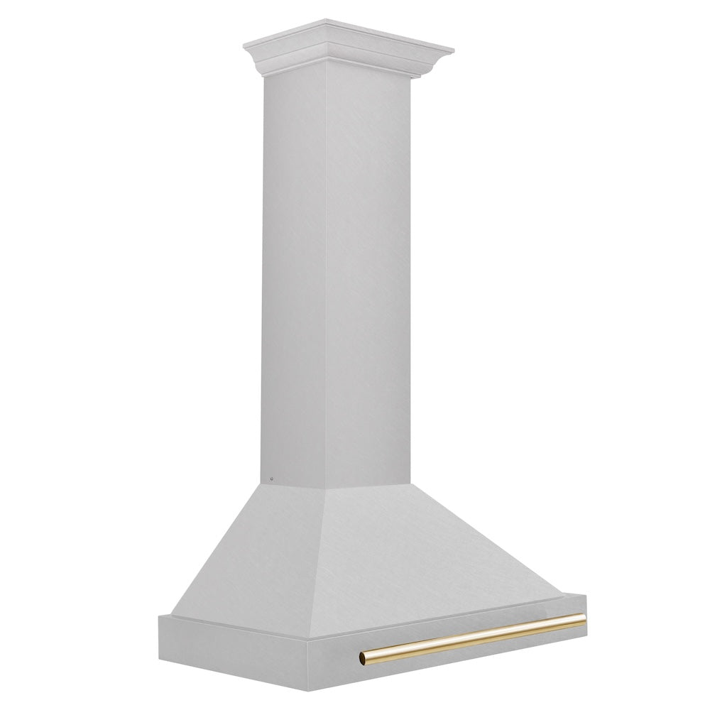 ZLINE Autograph Edition 30 in. Convertible Satin Stainless Steel Wall Mount Range Hood with Polished Gold Handle (KB4SNZ-30-G)