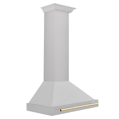 ZLINE Autograph Edition 30 in. Convertible Satin Stainless Steel Wall Mount Range Hood with Polished Gold Handle (KB4SNZ-30-G)