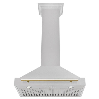 ZLINE Autograph Edition 30 in. Convertible Satin Stainless Steel Wall Mount Range Hood with Polished Gold Handle (KB4SNZ-30-G)