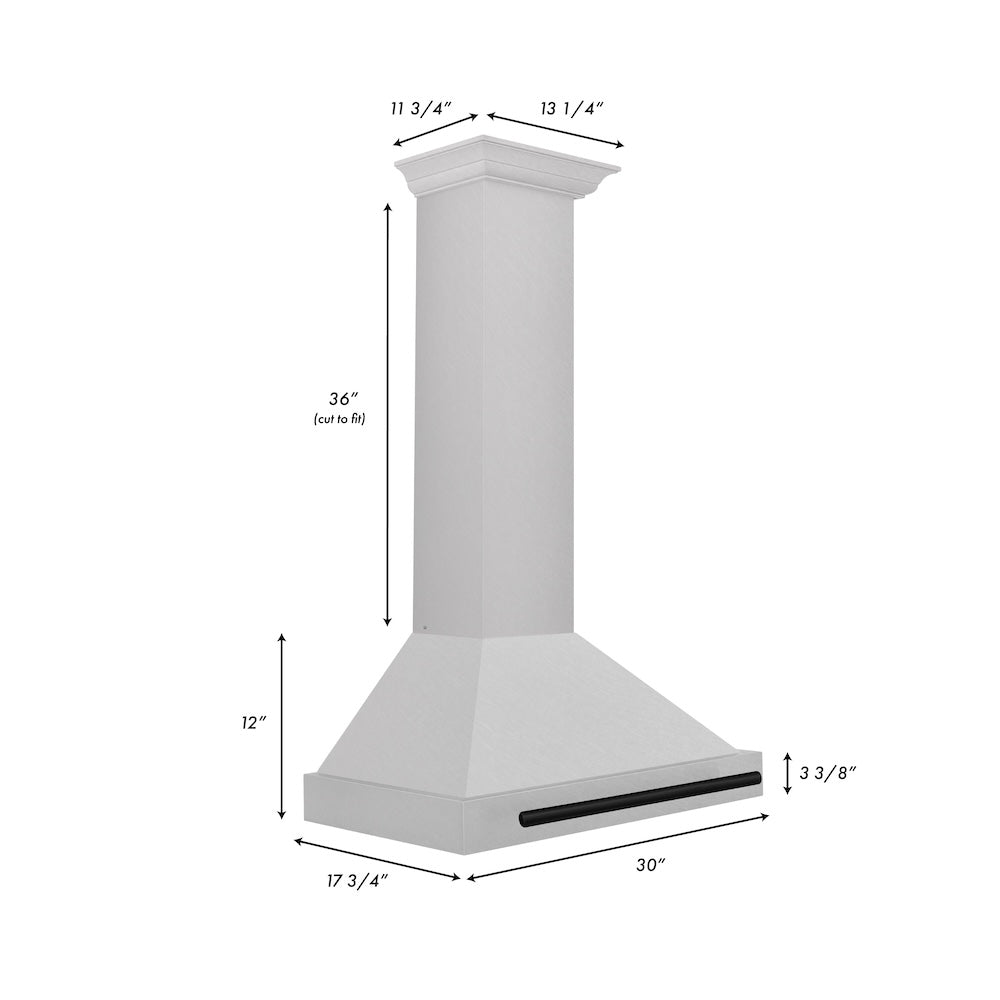 ZLINE Autograph Edition 30 in. Convertible Satin Stainless Steel Wall Mount Range Hood with Matte Black Handle (KB4SNZ-30-MB)
