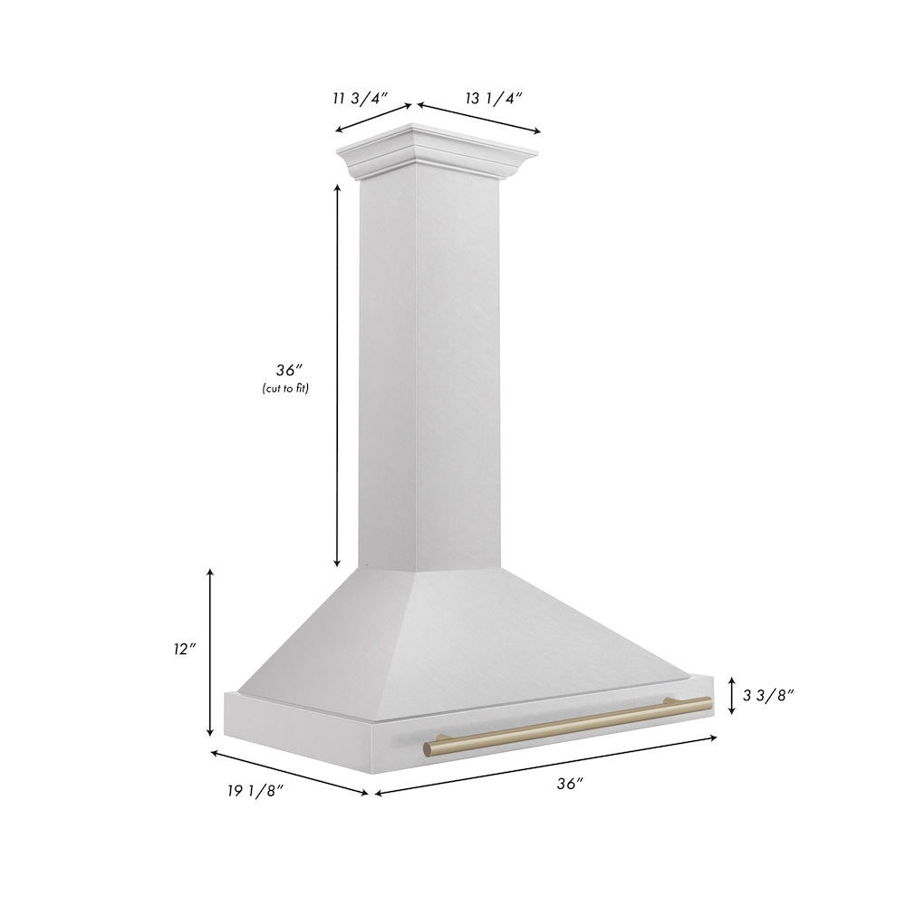 ZLINE Autograph Edition 36 in. Convertible Satin Stainless Steel Wall Mount Range Hood with Champagne Bronze Handle (KB4SNZ-36-CB)