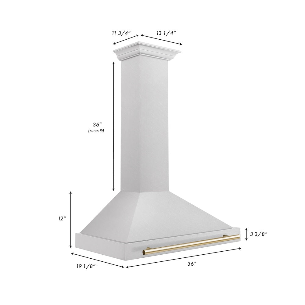 ZLINE Autograph Edition 36 in. Convertible Satin Stainless Steel Wall Mount Range Hood with Polished Gold Handle (KB4SNZ-36-G)
