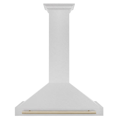 ZLINE Autograph Edition 36 in. Convertible Satin Stainless Steel Wall Mount Range Hood with Polished Gold Handle (KB4SNZ-36-G)