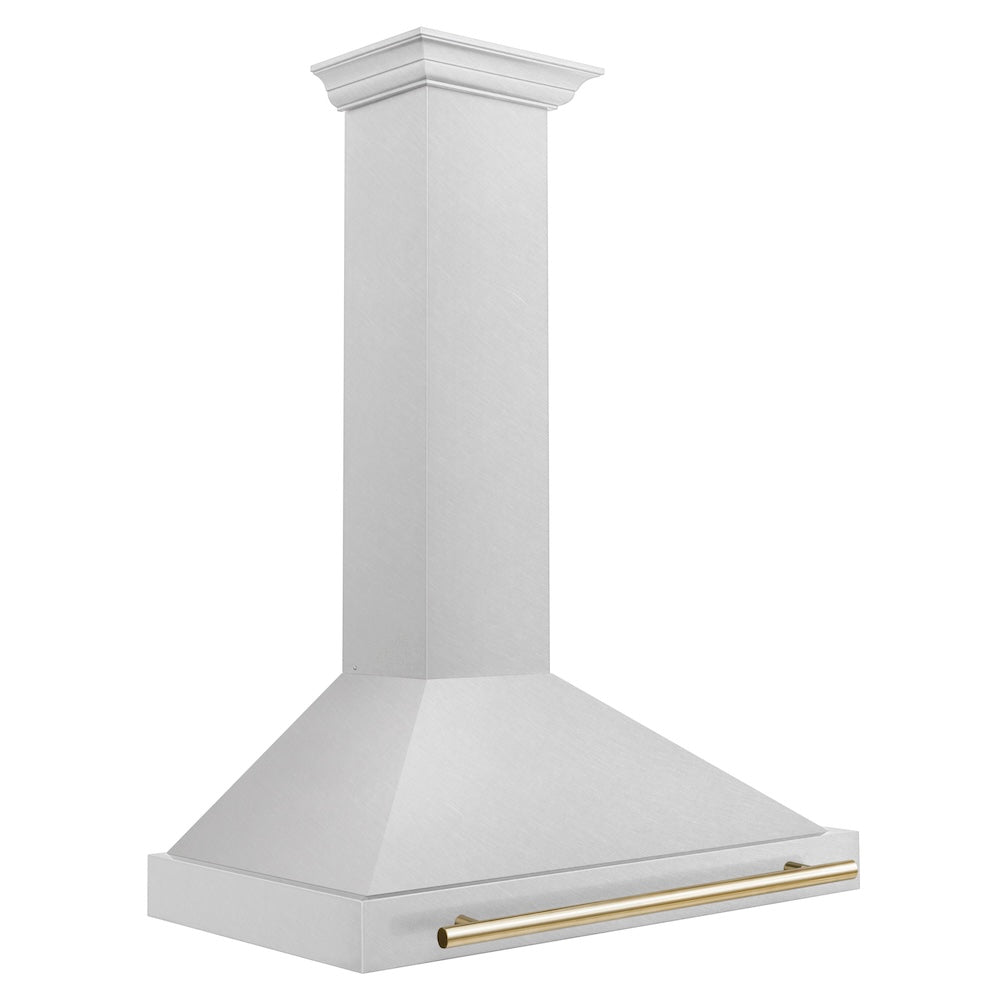 ZLINE Autograph Edition 36 in. Convertible Satin Stainless Steel Wall Mount Range Hood with Polished Gold Handle (KB4SNZ-36-G)