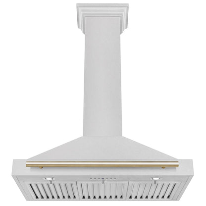 ZLINE Autograph Edition 36 in. Convertible Satin Stainless Steel Wall Mount Range Hood with Polished Gold Handle (KB4SNZ-36-G)