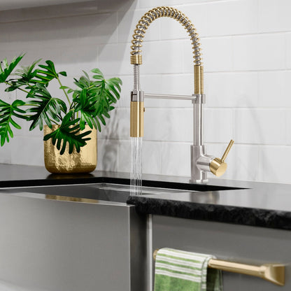 ZLINE Autograph Edition Sierra Pull Down Spring Single Handle Kitchen Faucet in Brushed Nickel and Champagne Bronze (SRA-KF-ZBNCB)