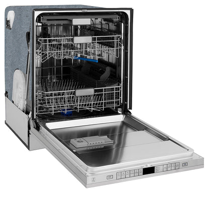 ZLINE Autograph Edition 24 in. Monument Series 3rd Rack Top Touch Control Tall Tub Dishwasher in Stainless Steel with Champagne Bronze Helix Handle, 45dBa (DWMTZ-30424-KCB)