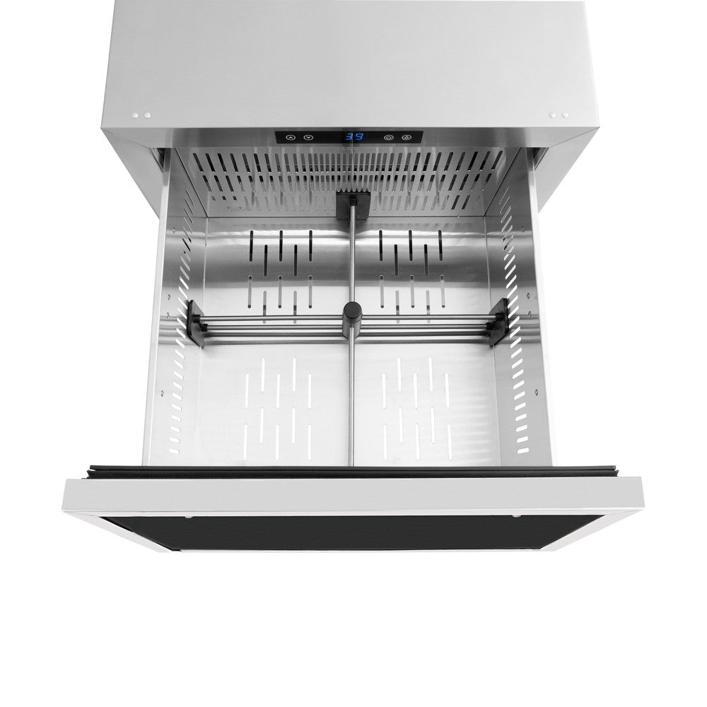 ZLINE Autograph Edition 24 in. Touchstone 168 Can Outdoor-Rated Dual Refrigerator Drawer with Panel-Ready Doors and Champagne Bronze Handles (RDSPOZ-24-CB)