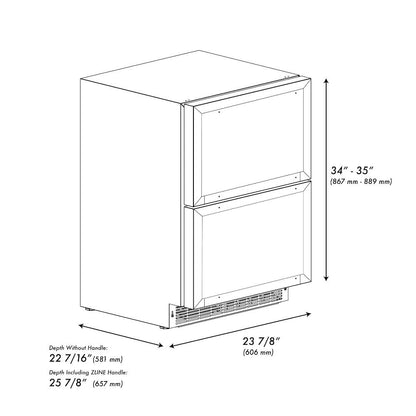 ZLINE Autograph Edition 24 in. Touchstone 168 Can Outdoor-Rated Dual Refrigerator Drawer with Panel-Ready Doors and Matte Black Handles (RDSPOZ-24-MB)
