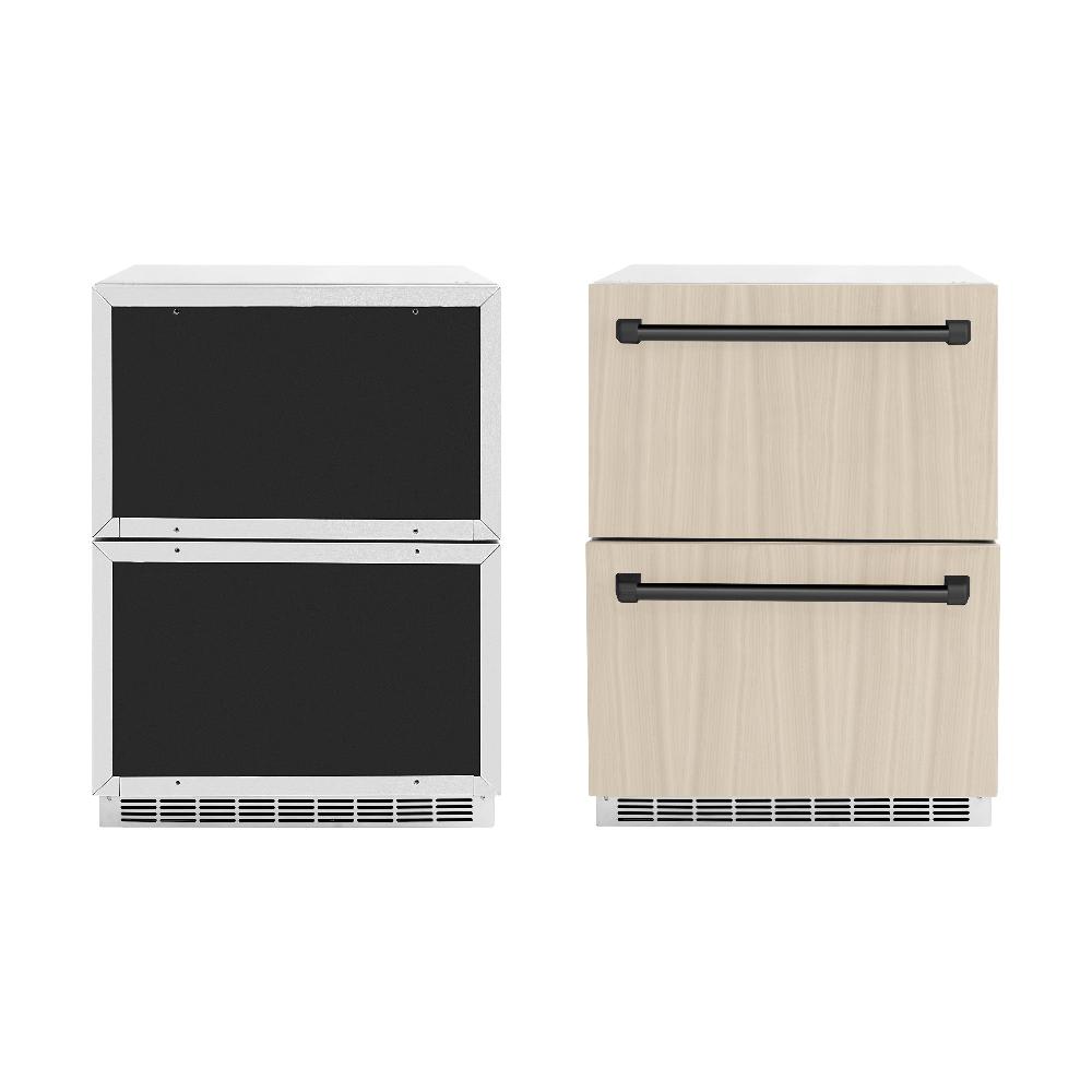 ZLINE Autograph Edition 24 in. Touchstone 168 Can Outdoor-Rated Dual Refrigerator Drawer with Panel-Ready Doors and Matte Black Handles (RDSPOZ-24-MB)