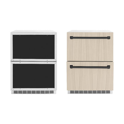 ZLINE Autograph Edition 24 in. Touchstone 168 Can Outdoor-Rated Dual Refrigerator Drawer with Panel-Ready Doors and Matte Black Handles (RDSPOZ-24-MB)