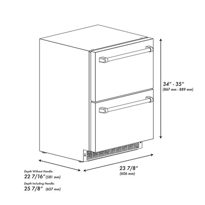 ZLINE Autograph Edition 24 in. Touchstone 168 Can Outdoor-Rated Dual Refrigerator Drawer with Stainless Steel Doors and Polished Nickel Helix Handles (RDSOZ-ST-24-KPN)