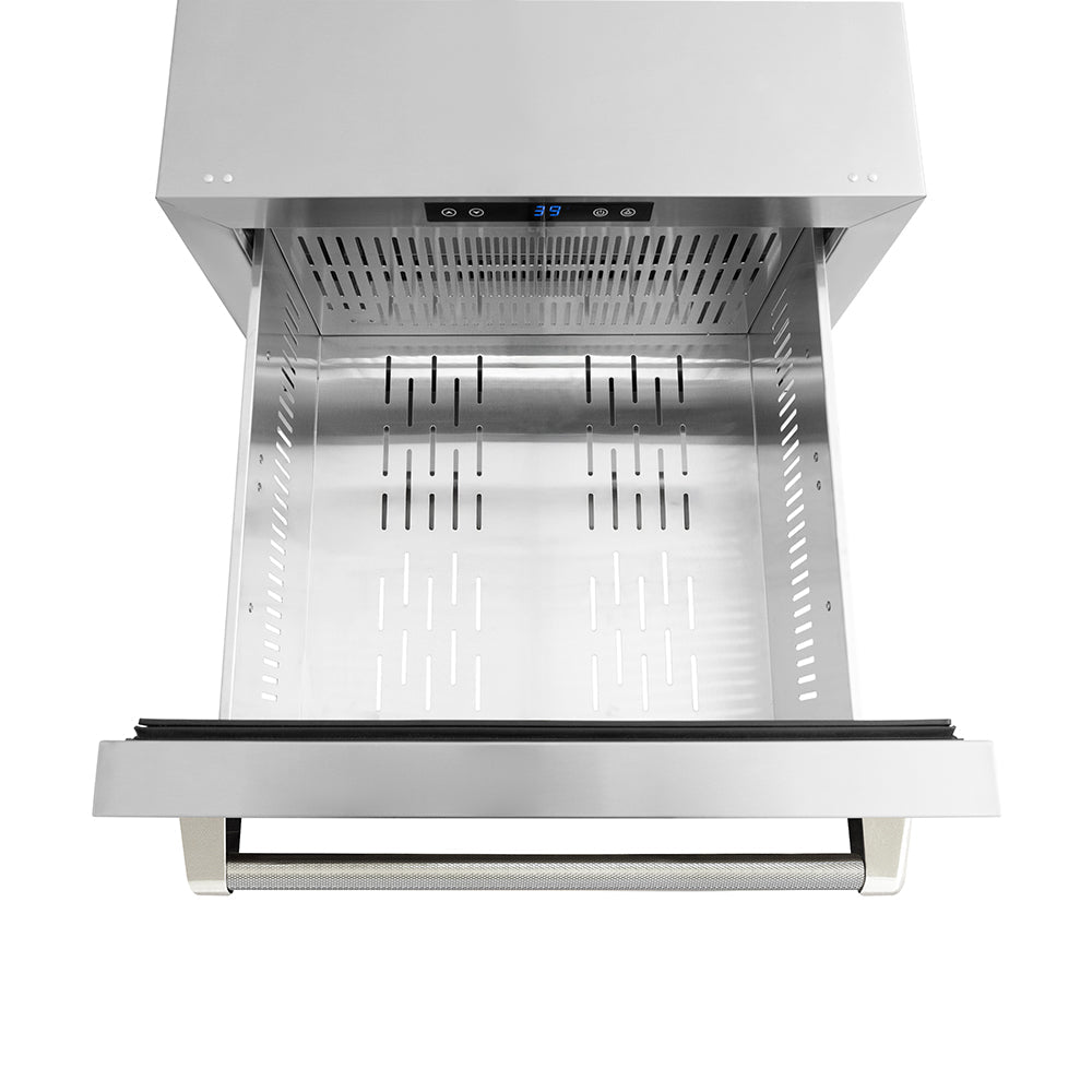 ZLINE Autograph Edition 24 in. Touchstone 168 Can Outdoor-Rated Dual Refrigerator Drawer with Stainless Steel Doors and Polished Nickel Helix Handles (RDSOZ-ST-24-KPN)