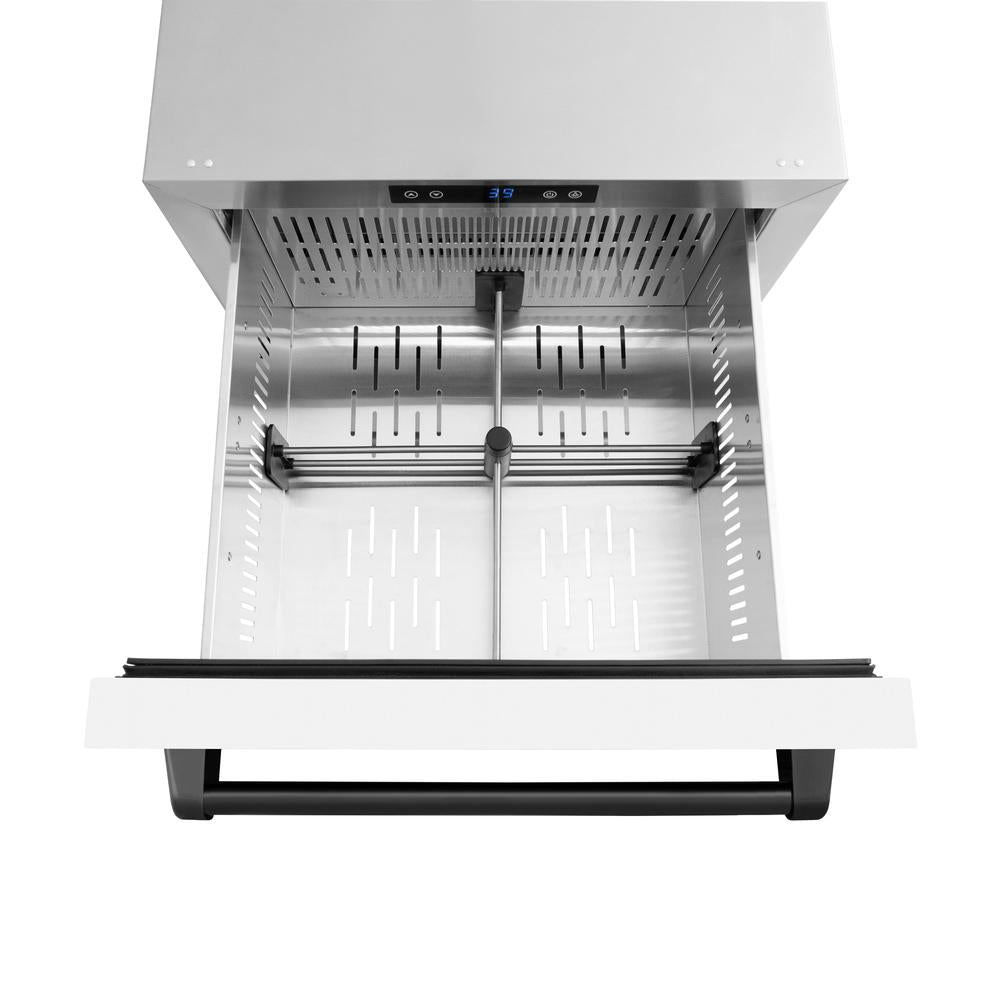 ZLINE Autograph Edition 24 in. Touchstone 168 Can Outdoor-Rated Dual Refrigerator Drawer with White Matte Doors and Matte Black Handles (RDSOZ-WM-24-MB)