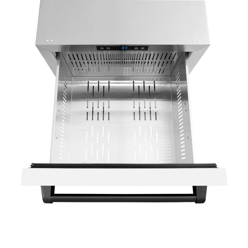 ZLINE Autograph Edition 24 in. Touchstone 168 Can Outdoor-Rated Dual Refrigerator Drawer with White Matte Doors and Matte Black Handles (RDSOZ-WM-24-MB)