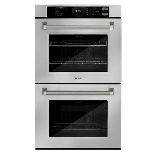 ZLINE Autograph Edition 30 in. Professional True Convection Double Wall Oven with Air Fry and Self Clean in Stainless Steel with Polished Nickel Helix Handles (WADZ-30-KPN)