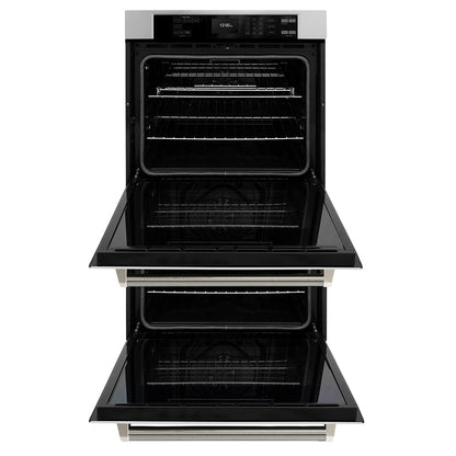 ZLINE Autograph Edition 30 in. Professional True Convection Double Wall Oven with Air Fry and Self Clean in Stainless Steel with Polished Nickel Helix Handles (WADZ-30-KPN)
